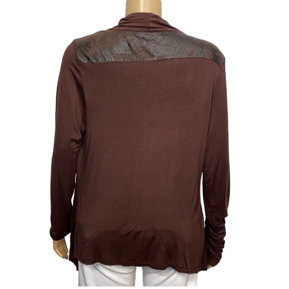Patrizia Luca Blouse Asymmetrical Draped Cowl Neck Brown Zip detail size XL - Picture 4 of 17